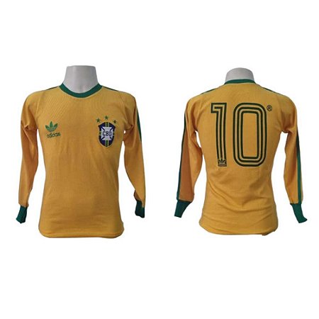 Camisa Retrô Seleção Brasileira 1978 - Amarelo Mangas Longas