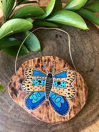 Placa de Madeira Rústica - borboleta azul