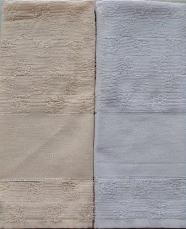 Pano de Prato Atoalhado Palha e Branco