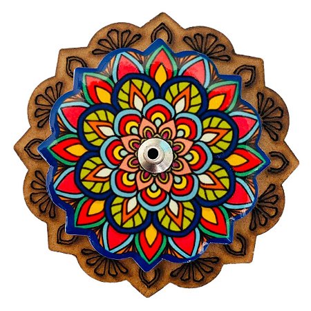 Incensário Mandala em resina e base em MDF - 7,5cm - Mandala Cód. 011