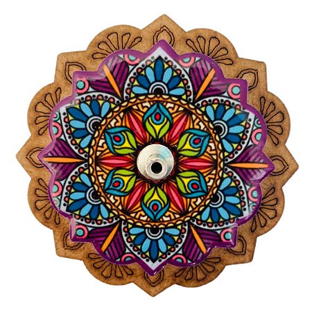 Incensário Mandala em resina e base em MDF - 7,5cm Mandala Cód. 014