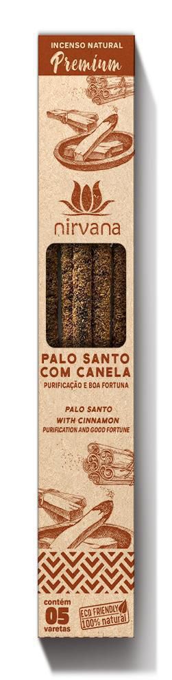 Incenso Natural Palo Santo com Canela - Nirvana Premium - Cx com 05 varetas