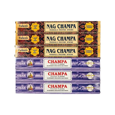 Incenso Indiano Massala Tulasi Nag Champa & Flute Champa - Kit 6 Unidades
