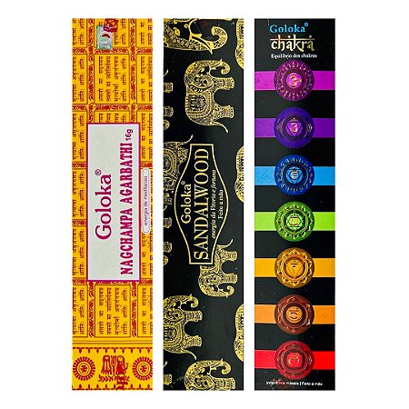 Incenso Indiano Goloka Black - Kit com 3 Super Aromas
