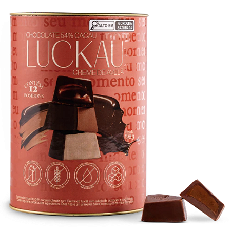 Lata Bombom 54% com Avelã (c. 12 Unid) - Luckau