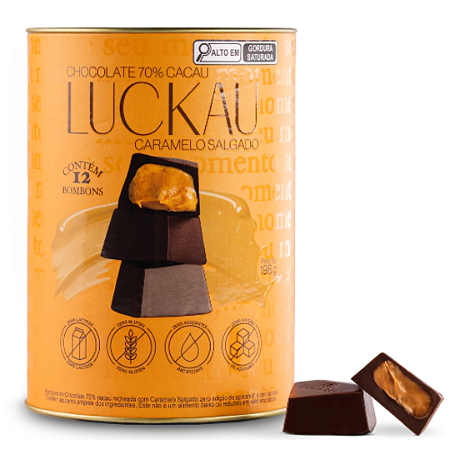 Lata Bombom 70% com Caramelo Salgado (c. 12 Unid)  -  Luckau