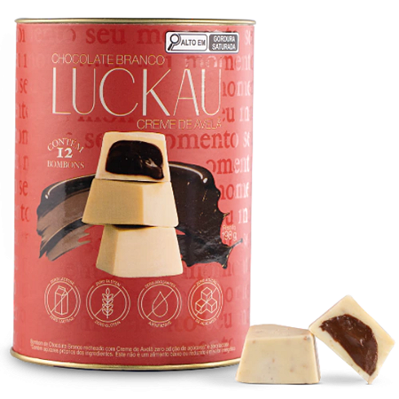 Lata Bombom Branco com Avelã (c. 12 Unid) - Luckau