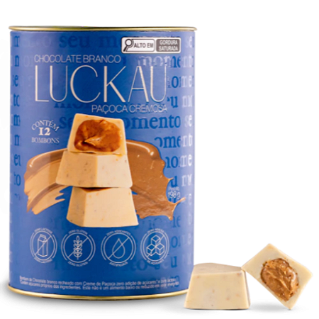 Lata Bombom Branco com Paçoca Cremosa (c. 12 Unid) - Luckau