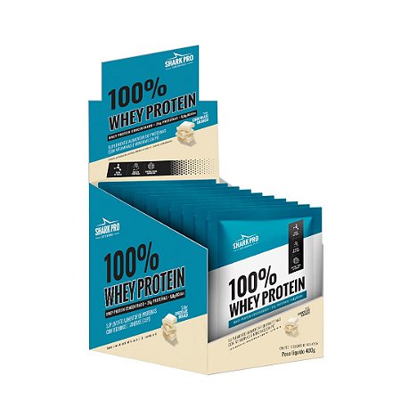 100% Whey Protein Chocolate Branco Sachê c/ 10 unid 40g - Shark Pro