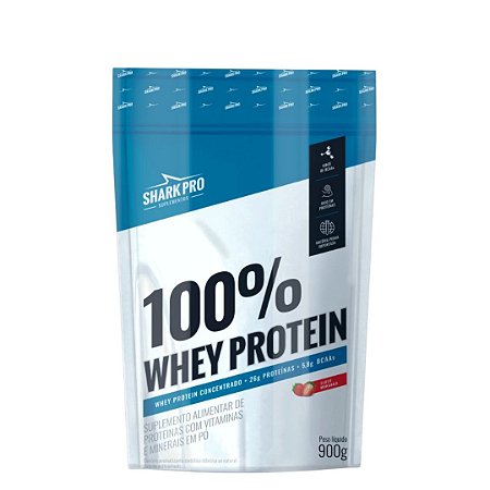 100% Whey Refil Protein Morango 900g - Shark Pro