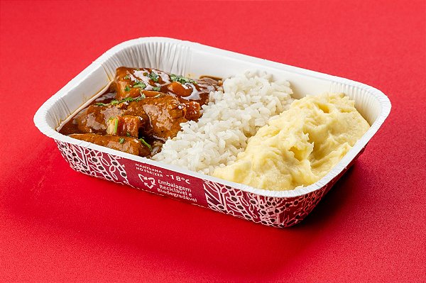 Bife a rolê com arroz branco e purê de batatas 400g