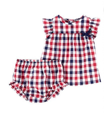 CONJUNTO XADREZ DUAS PEÇAS MENINA CARTERS VERMELHO E MARINHO