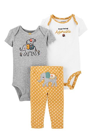 CONJUNTO 3 PEÇAS CARTER'S - MOSTARDA CINZA ELEFANTE