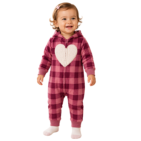 Macacão Bebê Inverno Carter’s Rosa Xadrez Super Quentinho
