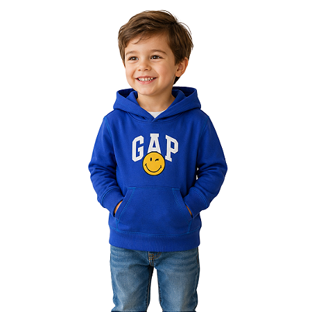 Moletom Infantil GAP Azul Smile com Capuz Unissex