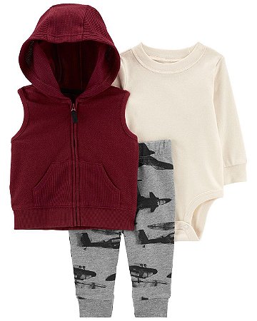 CONJUNTO COLETE 3 PEÇAS AVIÃO MENINO