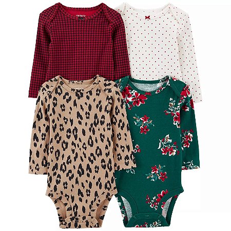 KIT BODY 4 PEÇAS MANGA LONGA ANIMAL PRINT- MENINA