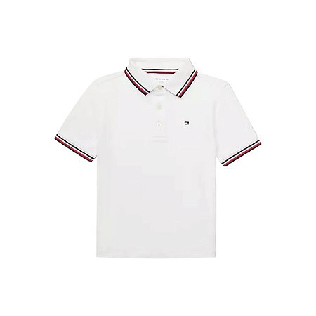 CAMISA POLO TOMMY INFANTIL BRANCA COM LISTRAS NA GOLA