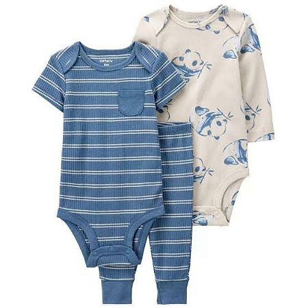 CONJUNTO TRES PEÇAS PANDA MENINO