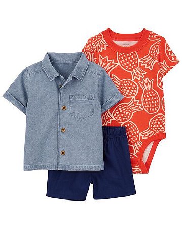 CONJUNTO 3 PEÇAS CARTERS CAMISA BOTÃO ABACAXI