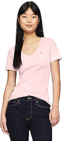 CAMISETA FEMININA TOMMY GOLA V ROSA CLARO