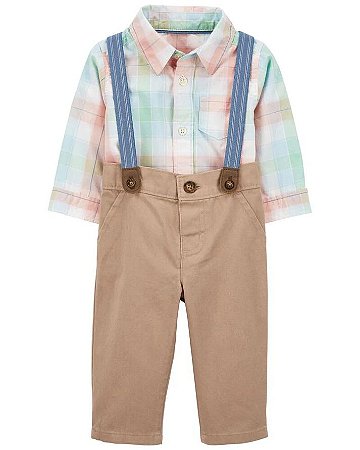 CONJUNTO SUSPENSÓRIO CARTERS CAMISA XADREZ MENINO