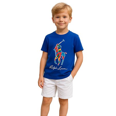 CAMISETA AZUL POLO RALPH LAUREN CAVALO MULTICOLORIDO