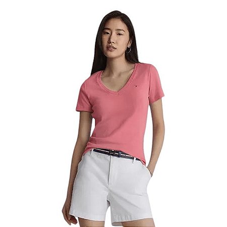 CAMISETA CASUAL FEMININA TOMMY - GOLA V ROSA