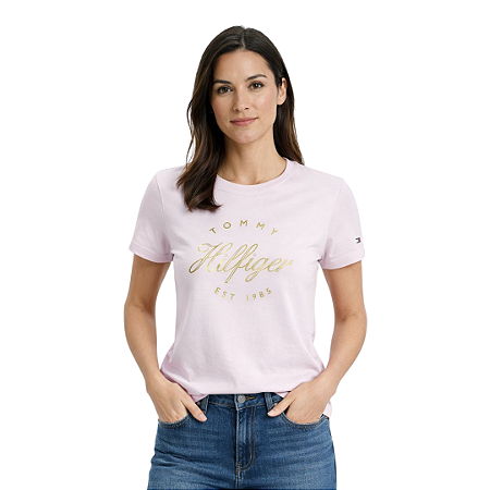 CAMISETA CASUAL FEMININA TOMMY ROSA CLARO