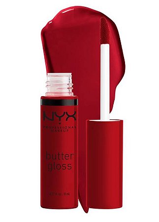 Gloss Labial NYX Butter Gloss Rocky Road 39 – Vermelho Vinho Intenso com Brilho Sofisticado