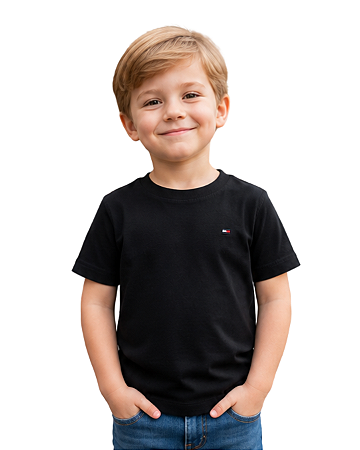 Camiseta Infantil Tommy Hilfiger Básica Preta em Algodão com Logo Bordado