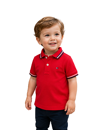 Camiseta Polo baby Tommy Hilfiger Vermelha em Algodão com Logo Bordado