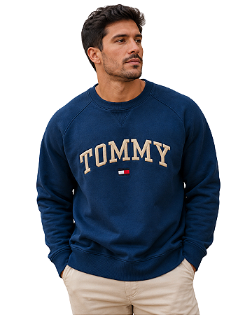 Moletom Tommy Hilfiger Masculino Bordado Azul Petróleo