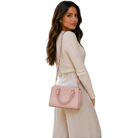 Bolsa Michael Kors Marilyn Pequena em Couro Saffiano – Power Blush