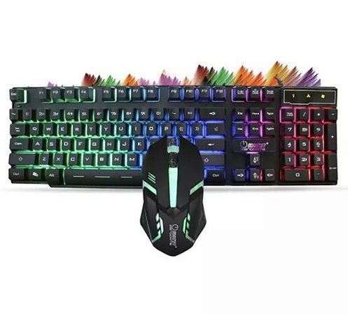 Kit Teclado Mouse Gamer Rgb Semi Mecânico 3200dpi Multimídia