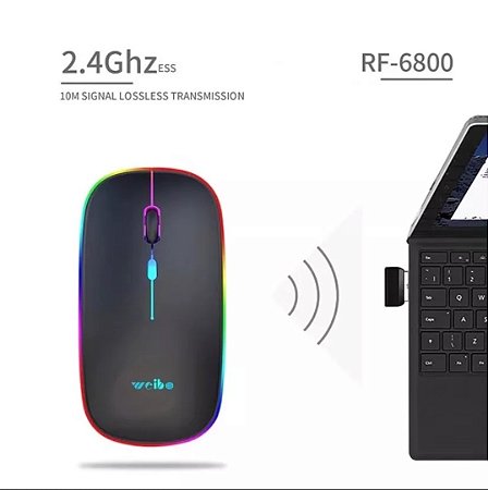 Mouse Sem Fio Para Notebook Recarregável RGB RF6800