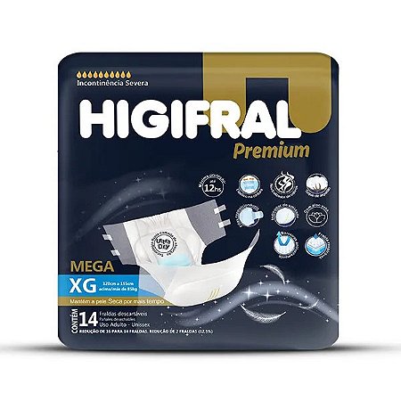 Fralda Geriátrica Higifral Premium - Tamanho XG - 14 Unidades (Nova Embalagem)