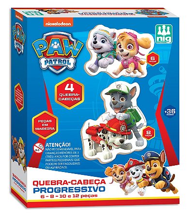 Jogo Infantil Quebra-Cabeça Patrulha Canina Progressivo 6-8-10-12