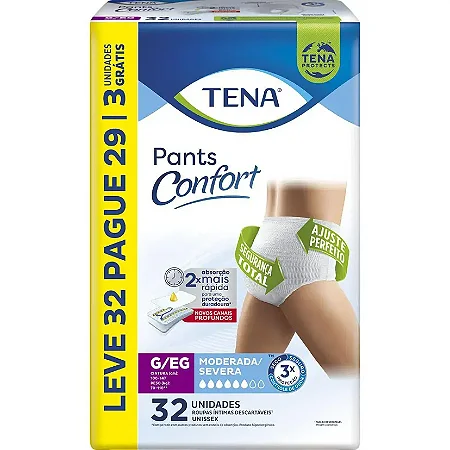 TENA PANTS CONFORT TAMANHO G/EG - 32 UNIDADES