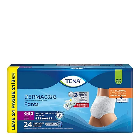 TENA PANTS DERMA CARE TAMANHO G/EG - 24 UNIDADE