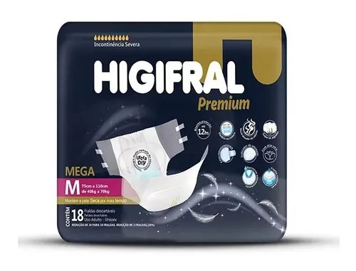 Fralda Geriátrica Higifral Premium - Tamanho M - 18 Unidades