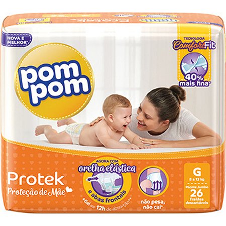 Fralda Pom Pom Protek Baby Tamanho G - 26 Unidades