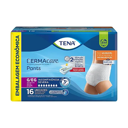 Fralda TENA Pants Derma Care - Roupa Íntima Descartável - Tamanho G/EG - 16 unidades