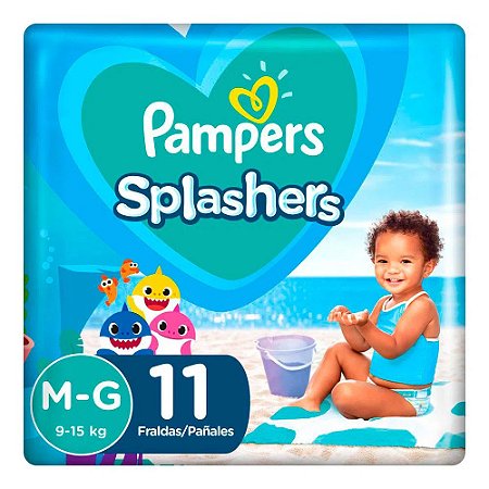 Fraldas descartáveis para água Pampers Splashers Baby Shark M-G 11 tiras