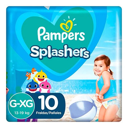 Fraldas para água Pampers Splashers Baby Shark G-XG 10 tiras