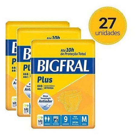 Kit 3 Pacotes Fralda Geriátrica Bigfral Plus Tamanho M com 24 fraldas