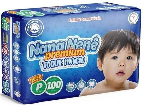 Fralda infantil Nana Nenê Premium Toque Macio P-100 unidades