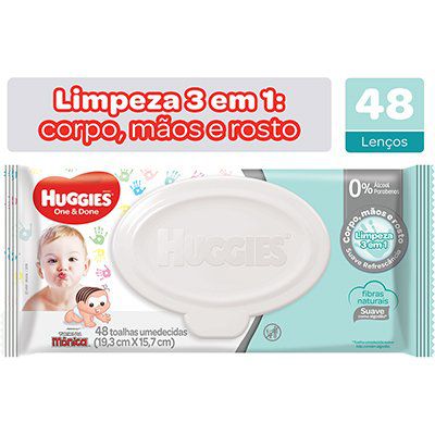 Lenços Umedecidos Huggies Limpeza 3 X 1 com 48 Unidades