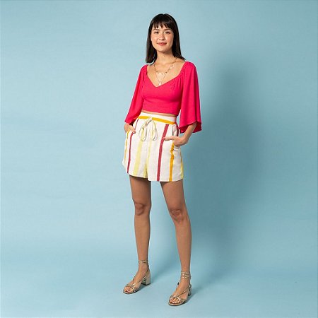 Shorts Feminino Linho Listrado