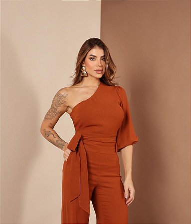 BLUSA LAÇO UM OMBRO SÓ NO TECIDO CREPE